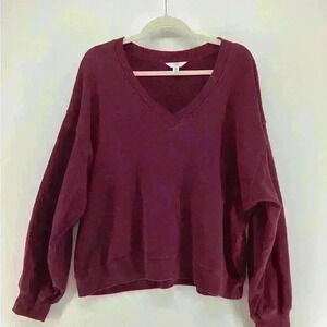 2XL TRU TIME Women V Neck Sweatshirt Maroon Raspberry A59 XX Large